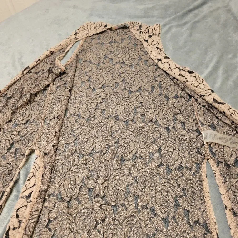 Lularoe Shaw Women Small Brown Rose Sheer Sleeveless Boho Long Line Art Open Top